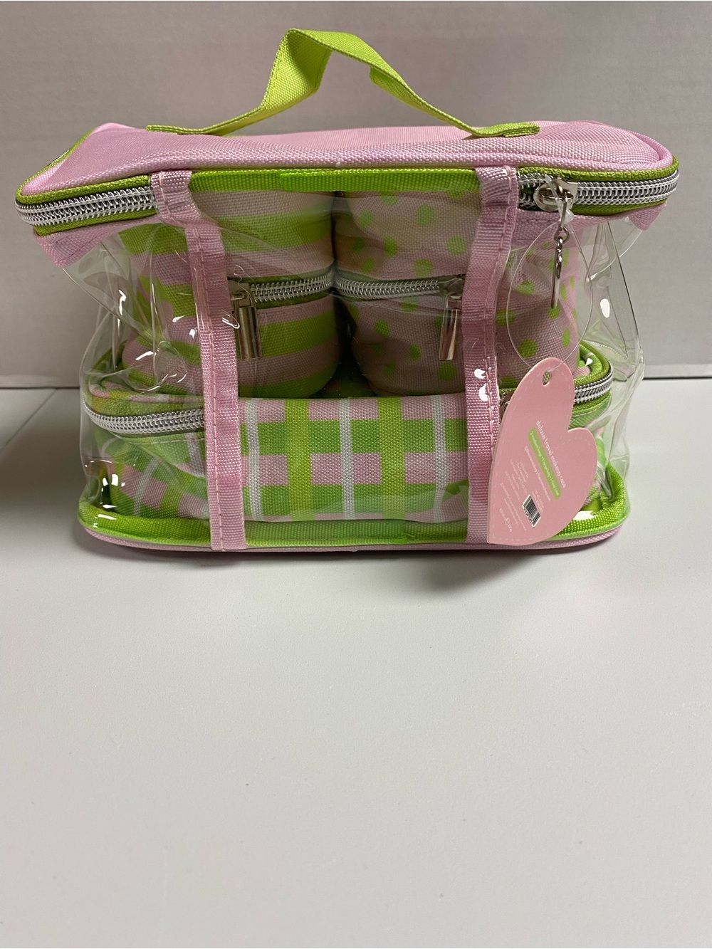 Pink & Lime Green makeup 4pc Accessory Carry Case - NWT